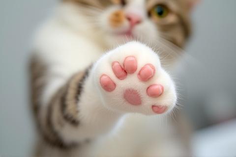 A cat showing off its neatly trimmed and clean paws