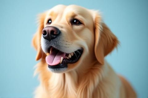 A beautifully groomed Golden Retriever smiling after a bath and trim