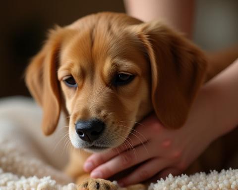 A calm dog enjoying a spa treatment, possibly a paw massage